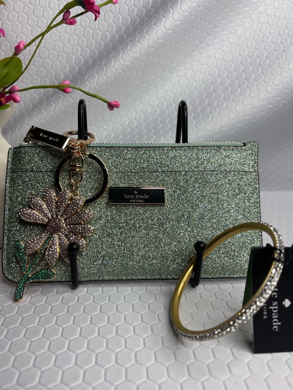 Kate Spade Glitter Card and Coin Case and Bangle with Fashion Daisy Charm